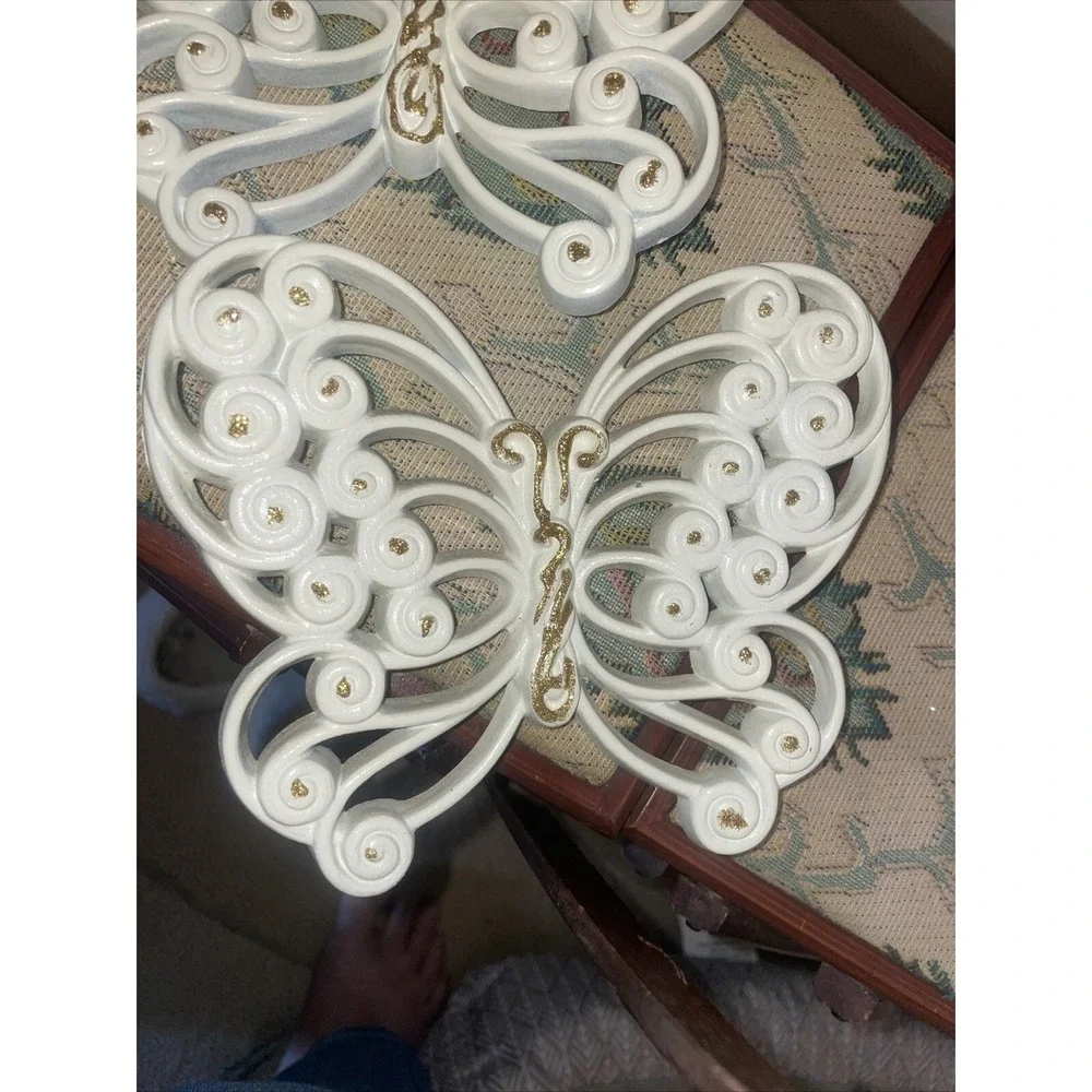Burwood Butterflies 2 Wall Art Decor 1977 #2146 Gold Scroll‎ Work Lot Vintage